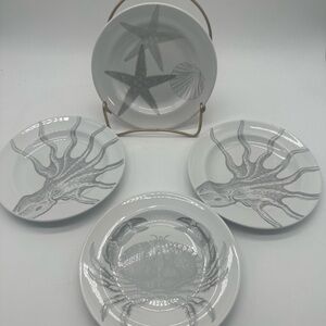 222 Fifth Coastal Life White & Silver Porcelain Plates